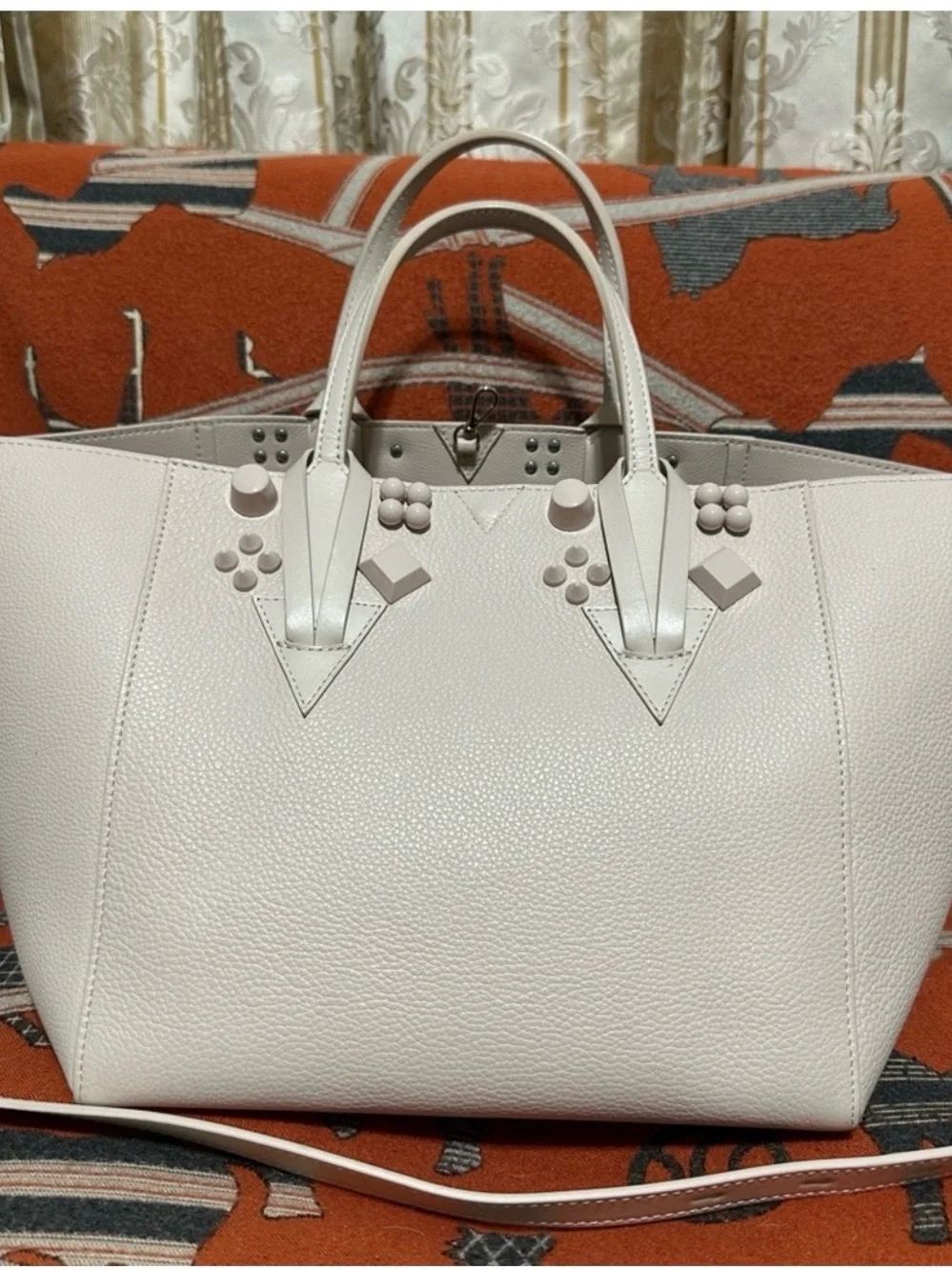Christian Louboutin Cabachic Cream Leather Tote Bag w/ Long Straps